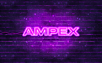Ampex violet logo, , violet brickwall, Ampex logo, brands, Ampex neon logo, Ampex HD wallpaper