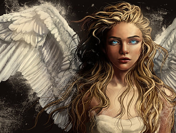 Angel, art, wings, blonde, fantasy, face, girl HD wallpaper