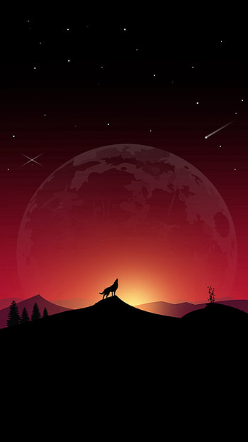 Art, Vector, Wolf, Loneliness, Full Moon, Howl HD phone wallpaper