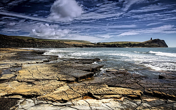 kimmeridge bay in the english channel r, coast, bay, sky, r, rocks HD wallpaper
