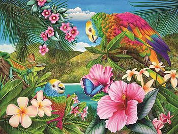 Tropical Birds, birds, big, parrots, tropical, flowers HD wallpaper