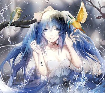 Water splashes, artwork anime girl, hatsune miku HD wallpaper