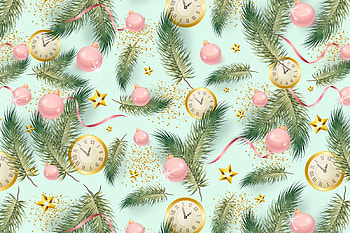Pattern, green, new year, pink, ball, texture, clock HD wallpaper
