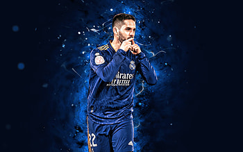 Isco, , 2022, Real Madrid FC, spanish footballers, blue uniform La Liga, Francisco Roman Alarcon Suarez, blue neon lights, soccer, football, Real Madrid CF, LaLiga, Isco , Isco Real Madrid HD wallpaper