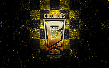 Columbus Crew new logo, MLS, glitter logo, yellow black checkered background, Columbus Crew FC, american soccer team, Columbus Crew, Major League Soccer, mosaic art, Columbus Crew logo, soccer, football HD wallpaper