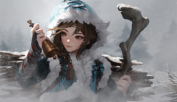 Girl Snow With Bells, artist, artwork, digital-art, snow, deviantart HD wallpaper