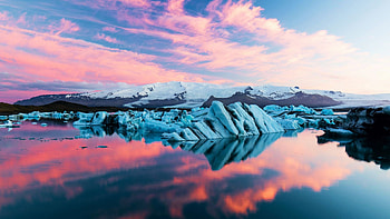 Sunset and 1,000 Year Old Ice - Joekulsarlon, Iceland, landscape, clouds, sky, rocks, glacier HD wallpaper
