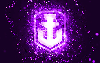 World of Warships violet logo, , violet neon lights, WoWS, violet abstract background, World of Warships logo, online games, WoWS logo, World of Warships HD wallpaper
