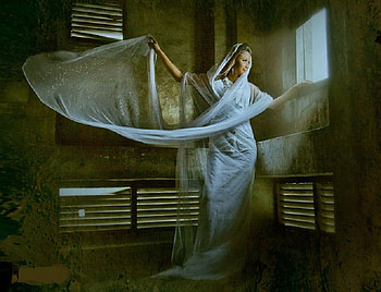 Beautiful, white, window, light, veil, gown, dress HD wallpaper