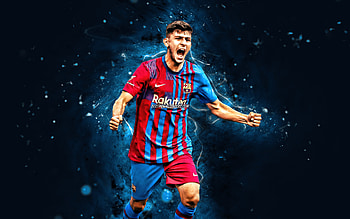 Yusuf Demir, , FC Barcelona, 2021, austrian footballers, LaLiga, Barca, Barcelona FC, football, Yusuf Demir , blue neon lights, soccer, Yusuf Demir Barcelona, La Liga, FCB HD wallpaper