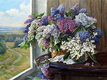 Eduard Panov. Art print on canvas with a view of the expanse, painting, art, flower, view, eduard panov HD wallpaper