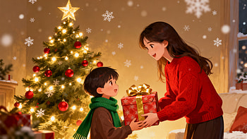 Cozy Christmas Gift-Giving Moment, Christmas Tree HD wallpaper