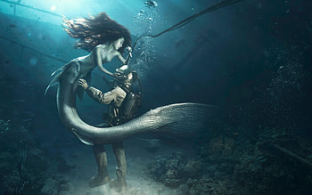 Diver and The Mermaid, creative HD wallpaper