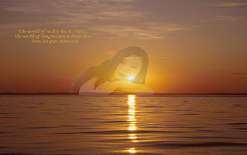 Imagination, girl, woman, 3d, abstract, cg, reality, clouds, sky, water, sunset, ocean, female HD wallpaper