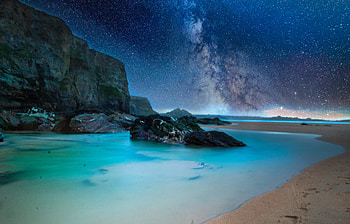 Night, beach, rocks, coast, nature HD wallpaper
