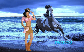 caballo y chica, caballo, chica, azul, fondo HD wallpaper