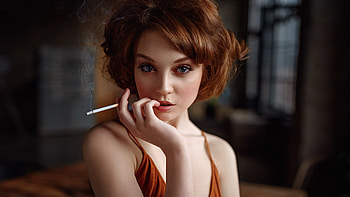 Short hair, red head, woman, portrait, cigarette HD wallpaper