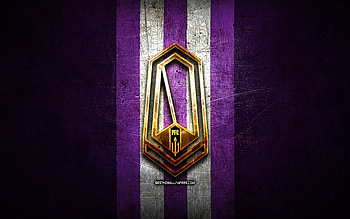 Pacific FC, golden logo, Canadian Premier League, violet metal background, football, canadian football club, Pacific FC logo, soccer, FC Pacific HD wallpaper