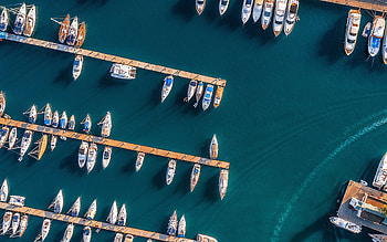 aerial view, harbor, yacht parking, summer, beautiful nature, R, yachts, travel concepts HD wallpaper