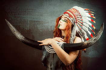 Native American, Women, Headdress, Model, Redhead HD wallpaper