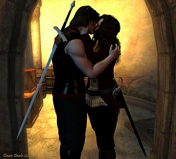 Stolen Kisses, abstract, fantasy, man, love, , castle, woman, warriors HD wallpaper