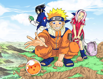 MISSION: Dragonball Hunting, sasuke, crossover, uzumaki naruto, sakura haruno, black hair, dragonballz, haruno sakura, anime, sakura, clouds, naruto, naruto uzumaki, uchiha sasuke, sasuke uchiha, dragonball, spiky hair HD wallpaper