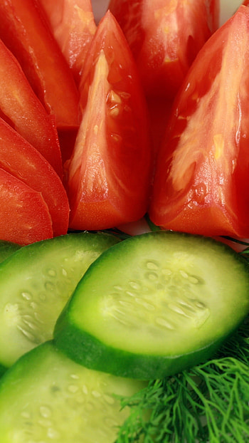 Cucumber plate, Tomatoes and cucumbers, Fresh ingredients, Culinary delight HD phone wallpaper