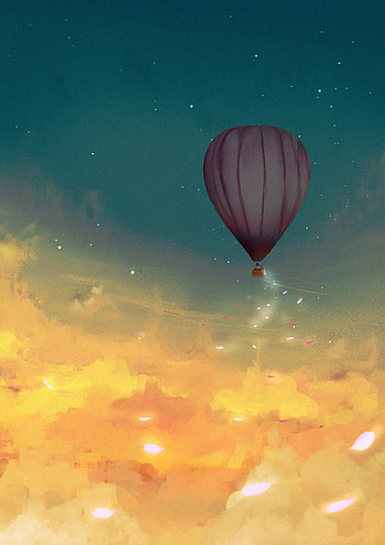 Art, Leaves, Clouds, Balloon, Glow HD phone wallpaper