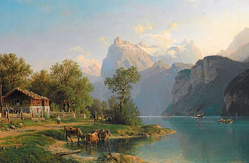 Painting, mist, river, nature HD wallpaper