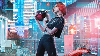 Cyber Helmet Girl , cyberpunk, helmet, artist, artwork, digital-art HD wallpaper