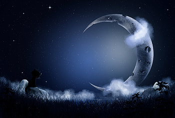 Moon, blue, fantasy, cloud, night HD wallpaper