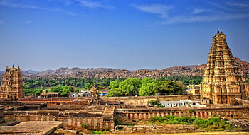 ancient hampi virupaksha temple in india r, hills, temple, trees, sky, r, pagodas, ancient HD wallpaper