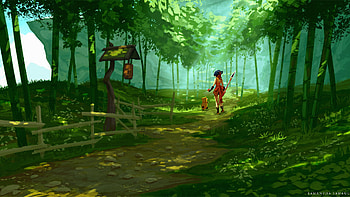 Guoba Xiangling Forest Background Genshin Impact HD wallpaper