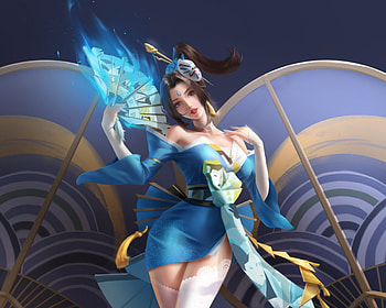 Fantasy girl, evantai, hand fan, blue, fantasy, hugh, girl HD wallpaper