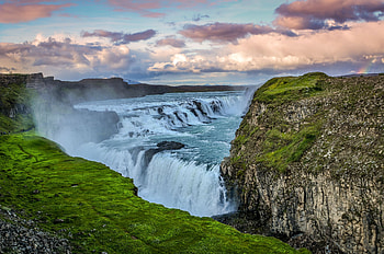 Gullfoss Waterfall, Sunset time, Summer beauty, Serene atmosphere HD wallpaper