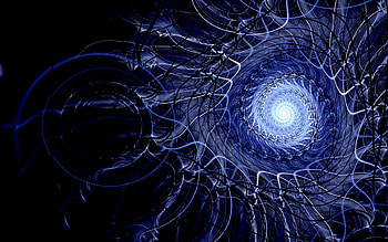 Abstract, circles, blue, black, swirls, graphics, spiral, fractal, dark, CG HD wallpaper