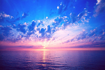 Beautiful Blue Sky, blue, sea, Beautiful, sky, nature, sunset, ocean HD wallpaper