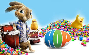 Hop (2011), chicken, sweets, drum, cute, candy, bunny, hop, fantasy, yellow, movie, rabbit HD wallpaper