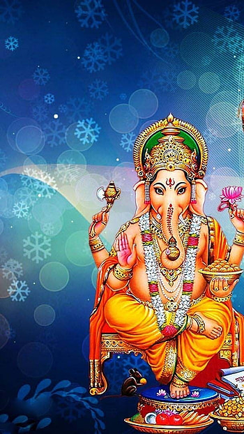 Laxmi Ganesh, Blue Background HD phone wallpaper