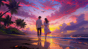 The Beauty Of Sunset And You, love, couple, artist, artwork, digital-art, ai HD wallpaper