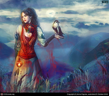 Assassin, bird, moon, woman, mountain HD wallpaper