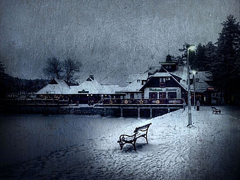 winter in italy, winter, bench, italy, snow HD wallpaper