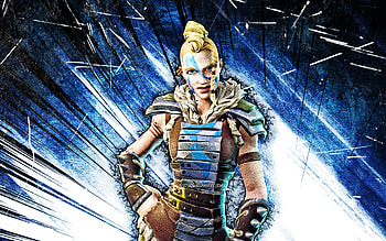 Huntress, grunge art, Fortnite Battle Royale, Fortnite characters, blue abstract rays, Huntress Skin, Fortnite, Huntress Fortnite HD wallpaper