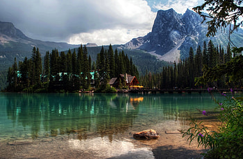 Lake Alberta, Restaurant, Lake, Nature, Alberta, Mountains HD wallpaper