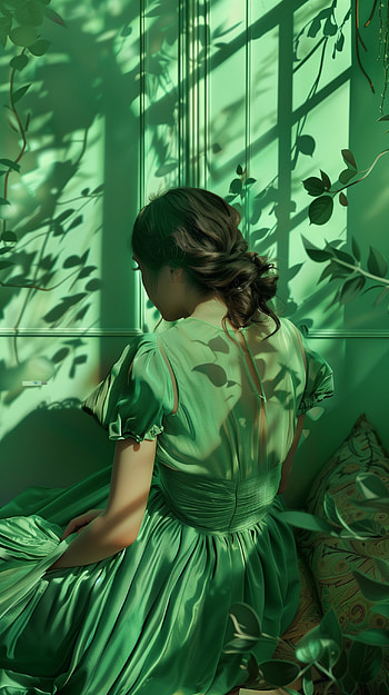 Green Serenity: Woman in Nature's Embrace, green, green aesthetic, woman HD phone wallpaper
