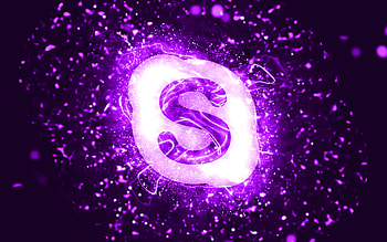 Skype violet logo, , violet neon lights, creative, violet abstract background, Skype logo, brands, Skype HD wallpaper
