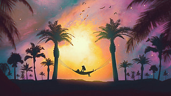 Relaxing, silhouette, sunset, art HD wallpaper