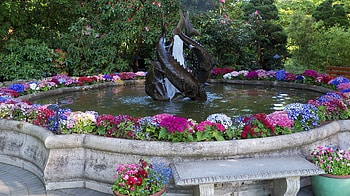 Butchart Gardens, Canada, basin, blossoms, water, park, statue HD wallpaper