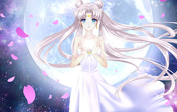 Bishoujo Senshi Sailor Moon, blue, white, girl, serenity, pink, anime, moon, petals, sailor moon, luna, manga HD wallpaper