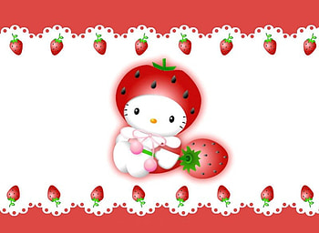 Strawberry Kitty, hello kitty, cute, strawberry HD wallpaper